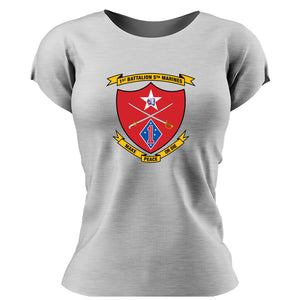 First Battalion Fifth Marines USMC Unit ladie's T-Shirt,  1/5 USMC Unit logo, USMC gift ideas for women, Marine Corp gifts for women 1st Battalion 5th Marines