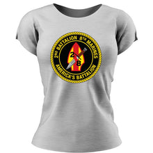 Load image into Gallery viewer, Second Battalion Eighth Marines USMC Unit ladie&#39;s T-Shirt, 2/8 USMC Unit logo, USMC gift ideas for women, Marine Corp gifts for women 2nd Battalion 8th Marines
