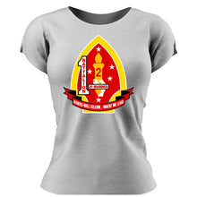 Load image into Gallery viewer, First Battalion Second (1/2) Marines USMC Unit ladie&#39;s T-Shirt, 1/2 USMC Unit logo, USMC gift ideas for women, Marine Corp gifts for women 1st Battalion 2nd Marines
