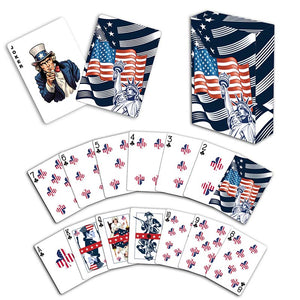 US Flag Patriotic Playing Cards and Dice Set, Wooden Box American Flag Card Set and Dice