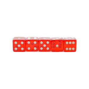 Red Square Transparent Dice - 1 Set of 5 19mm Dice for Games - 5 Dice Total